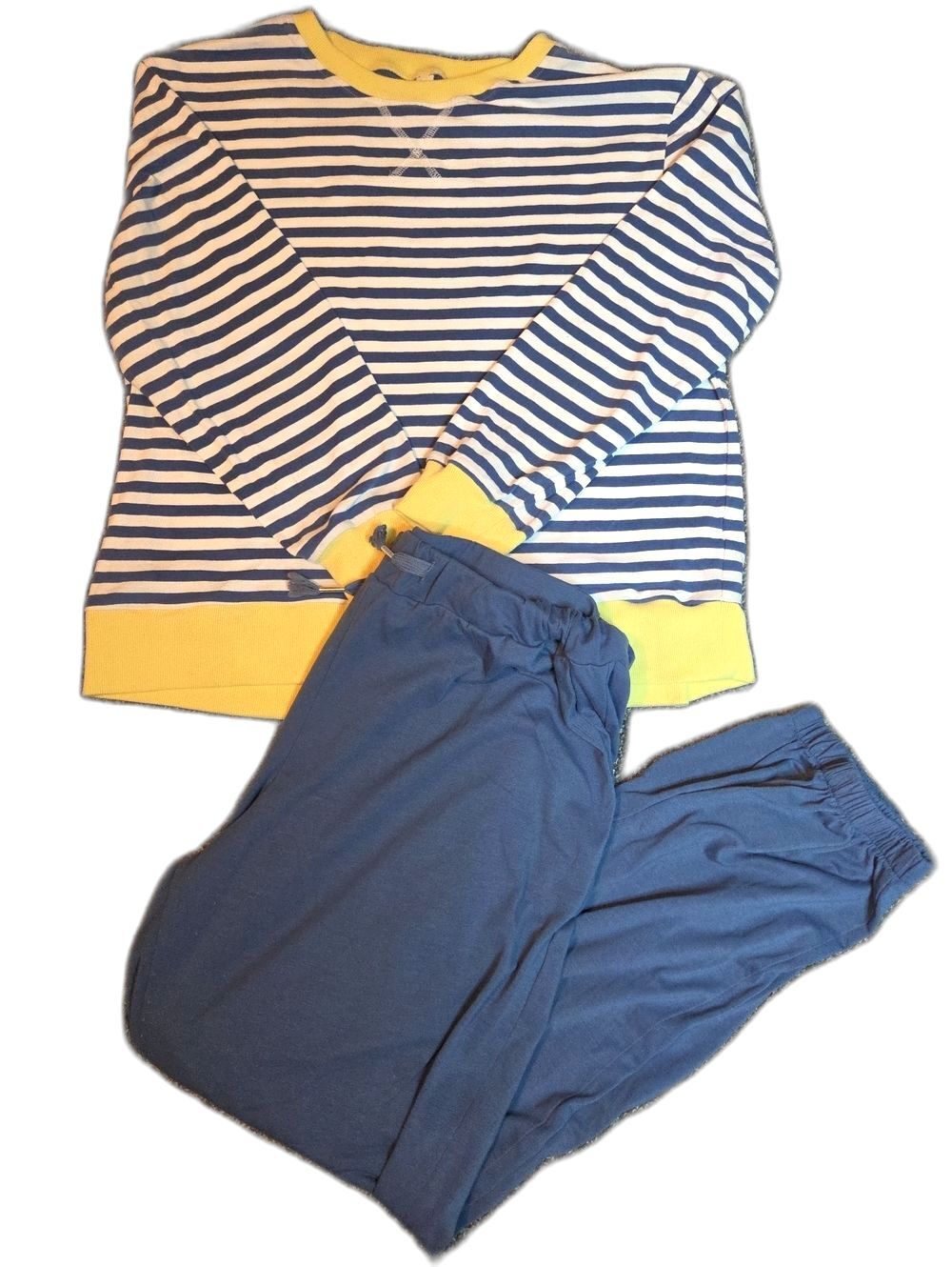 Women's Blue & Yellow Striped Two Piece Lounge Set